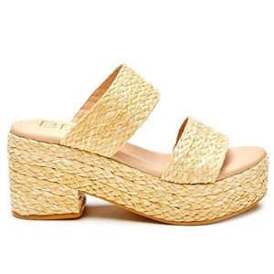 Platform raffia slide sandal